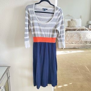 Women's Boden Gray & Navy Striped Maxi Length Long Sleeve Dress Size 12 Long